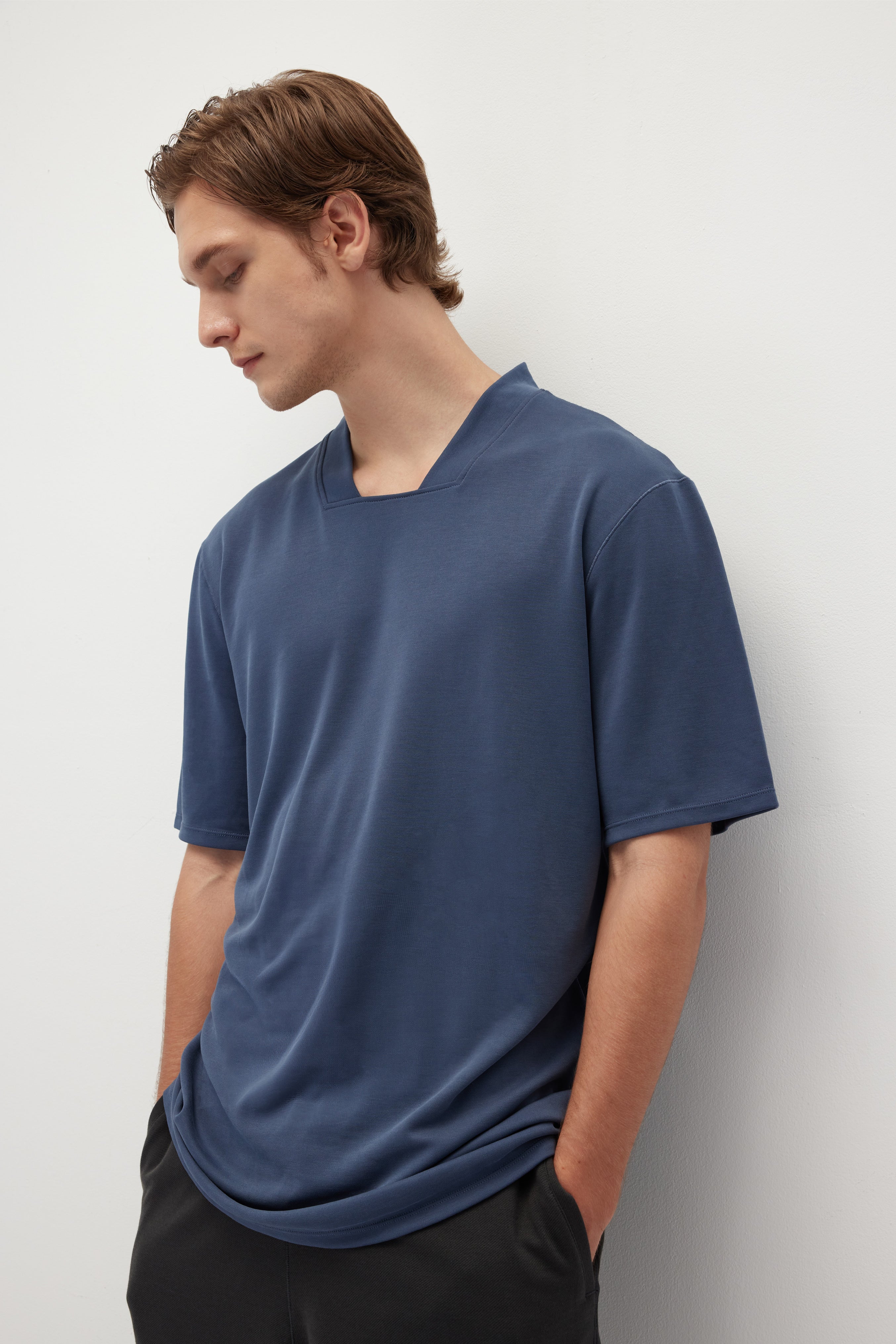 Suede Modal Square-Collar T-Shirt