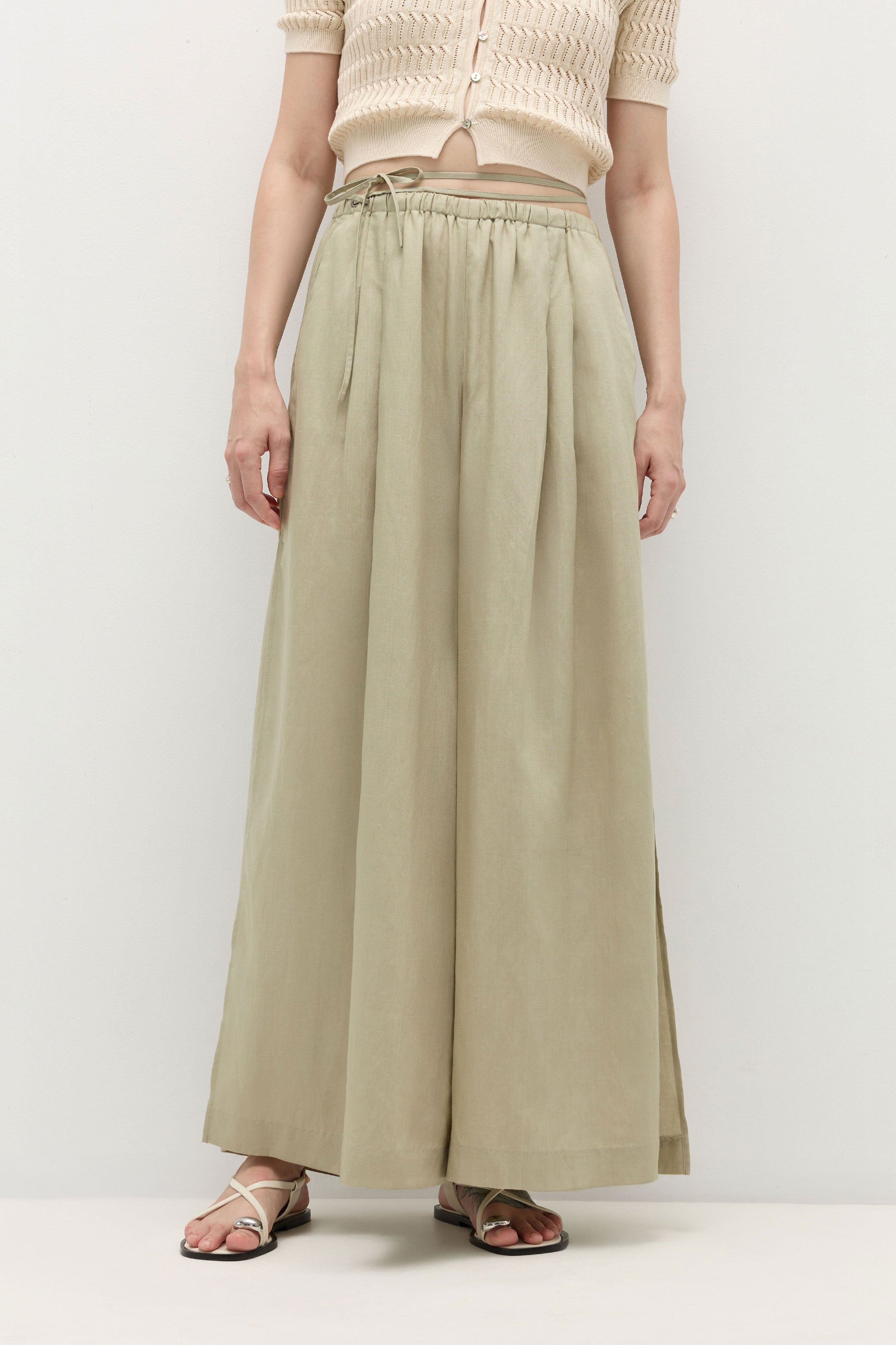 Tencel™ Linen Slit Wide-leg Pants