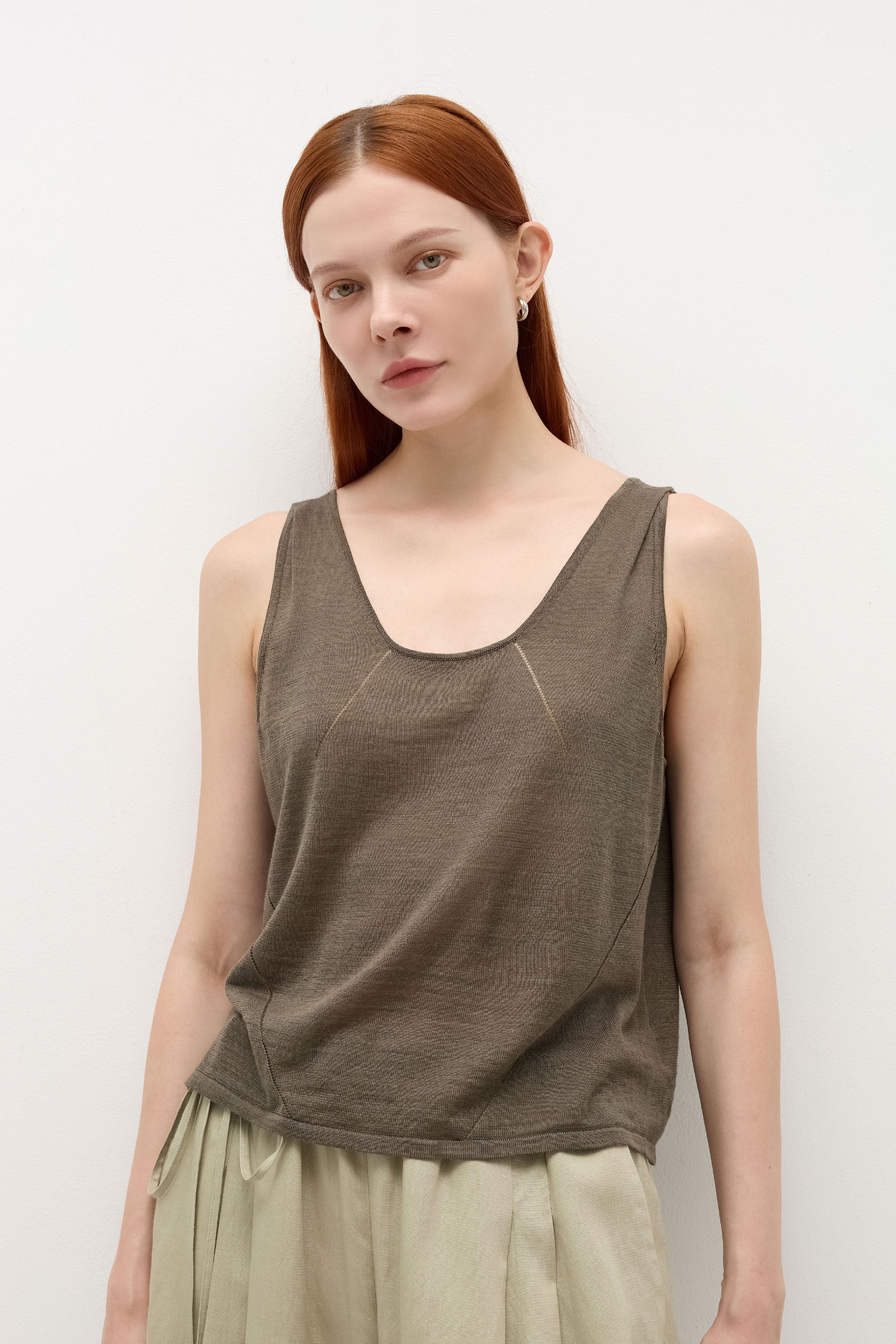 Silk Ramie Pleated Sleeveless Knitted Top