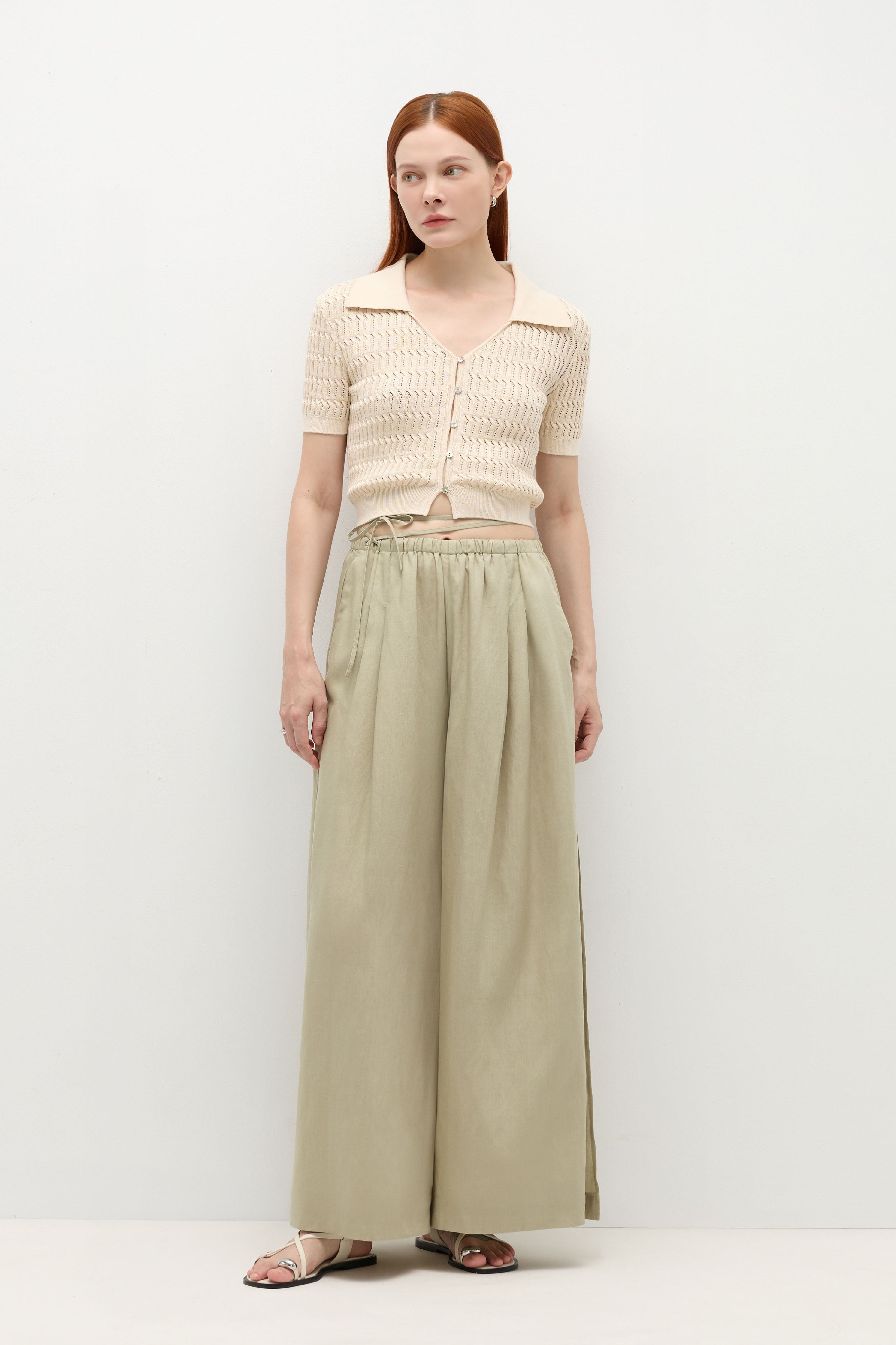 Tencel™ Linen Slit Wide-leg Pants